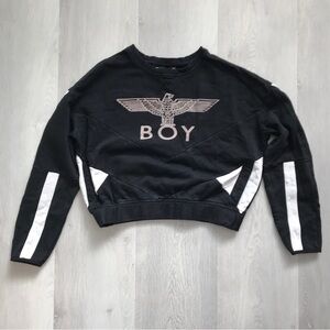 BOY LONDON BLACK WHITE SWEATSHIRT CROPPED BOXY LONG SLEEVE WOMENS SMALL